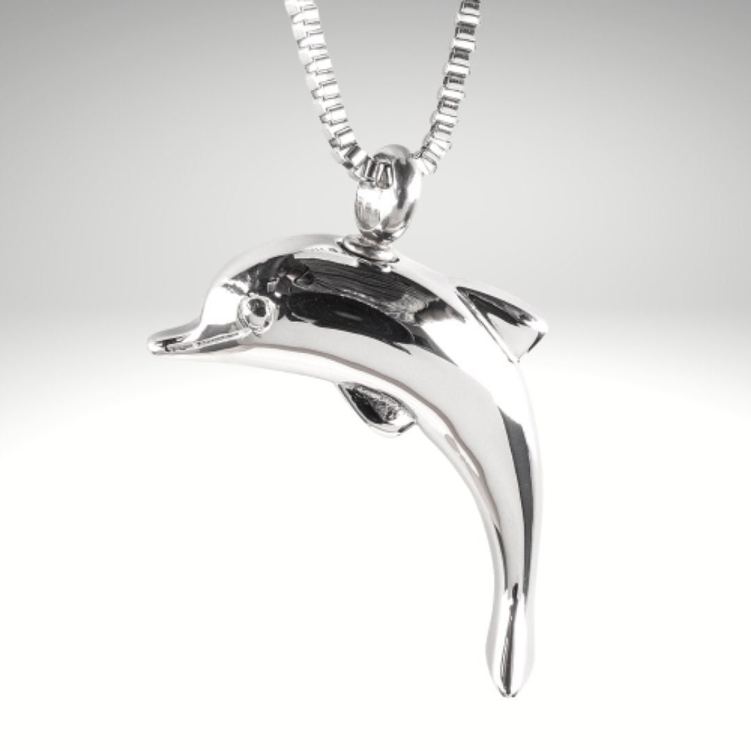 Dolphin Cremation Necklace Keepsake Urn - Aluminum Pendant With Inner Vial, 24" Chain, For Ashes - View #13