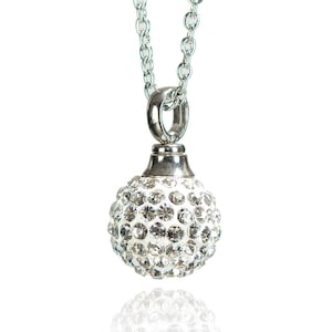 Swarovski Crystal Disco Ball Cremation Urn Necklace: Stainless Steel Keepsake