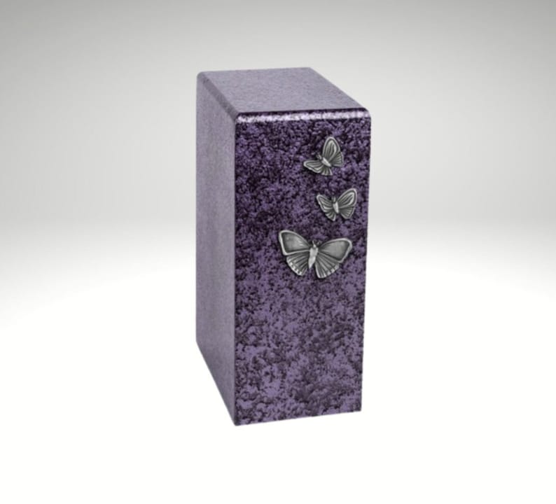 Purple Cremation Urn with Antique Butterflies - Memorial Keepsake for Ashes, Zen Healing Decorative Adult Urn image 1