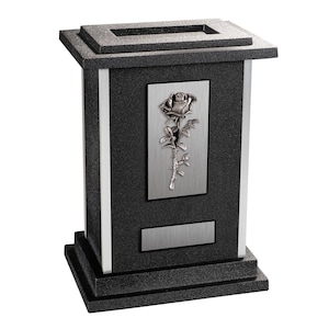 Rose cremation urn with beautiful antique silver rose emblem