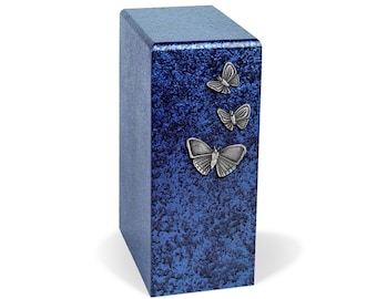 Urna de cremación azul con mariposas antiguas para cenizas, recuerdo, memorial, Zen, sanación, cremación, mascota