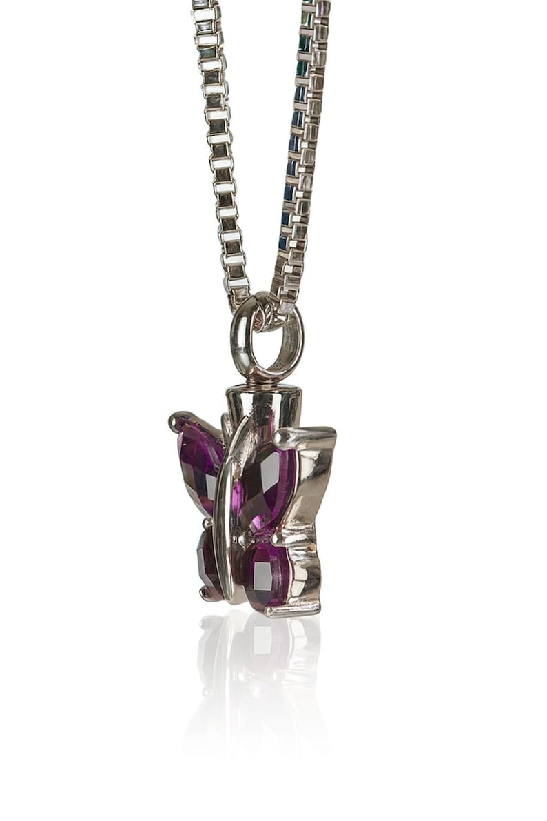 Purple Butterfly Cremation Pendant, Necklace, Memorial Jewelry,Keepsake, Zen,Healing,Cremate,Crystal image 2