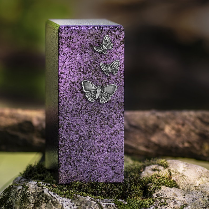 Purple Cremation Urn with Antique Butterflies - Memorial Keepsake for Ashes, Zen Healing Decorative Adult Urn image 2