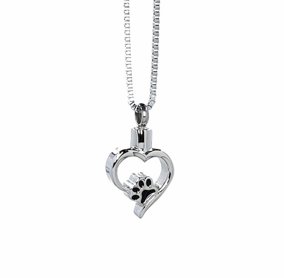 Heart Paw Pet Cremation Urn Necklace: Stainless Steel Memorial