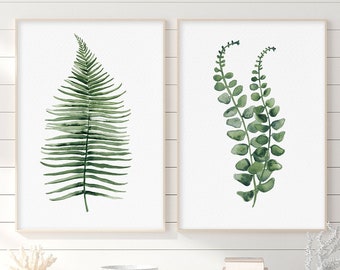 Set von 2 Aquarellen, Farn Illustration, Natur Wanddekor, minimalistische Malerei, modernes botanisches Kunstwerk