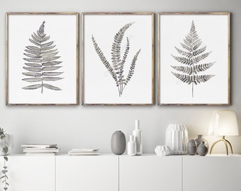 Fern Watercolor, Neutral Wall Decor, Minimalist set of 3 Prints, Fern Watercolour, Nature Modern Room Decor, Botanical Artwork