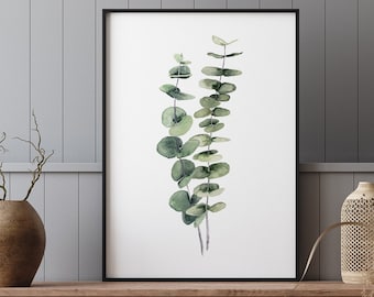 Minimalist Eucalyptus FINE ART Print, Watercolor Wall Decor, Modern Contemporary Art, Botanical Illustration, Hand Painted, Nature Giclee