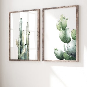 Kaktus Duo Set - Aquarell Sukkulenten Wandkunst, Minimalistische Sukkulenten Dekoration, Giclée Fine Art Prints, Schlafzimmer oder Wohnzimmer Dekoration