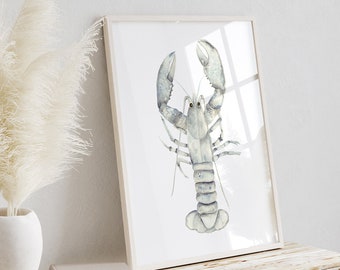 Modern Watercolor Lobster Print, Abstract Ocean Animal, Nautical Wall Decor, Boho Beach House Poster, Summer Art, Minimalist Coastal Art