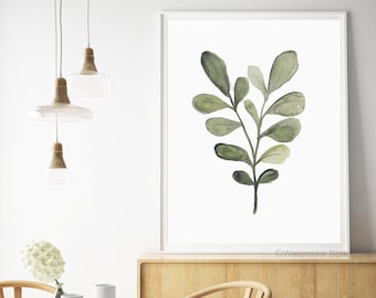 Blatt Aquarell minimalistische Pflanze Malerei Olive grün Boho skandinavischen Wand Kunst Natur Wand Dekor botanische Nersten Druck neutrale Farbe Kunstwerk