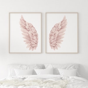 Ali d'angelo acquerellate, decorazione murale moderna e minimalista, poster extra large per la cameretta della bambina o della figlia più grande, arte rosa