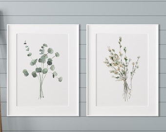 Aquarell Wanddeko, Eukalyptus, Lavendel Gemälde, 2er-Set Drucke, Minimalistische Kunst, Kinderzimmer Kunstwerk, Botanische Kunst, Blumenwanddekoration