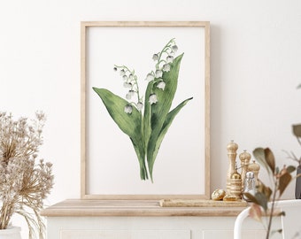 Lily of the Valley, Fine Art Poster, Botanical Wall Decor, Minimalist Wall Art, Spring Flowers, Watercolor Convallaria, Modern Farmhouse Art