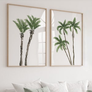 Watercolor Palm Trees Archival Print Set of 2 Prints Giclee of Original Wall Art Green Room Decor Scandinavian Modern Botanical Print Poster