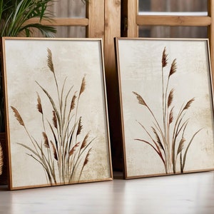 Acquerello Erba Sfondo Rustico, Decorazione da Parete Boho, Arte Vintage Moderna Invernale, Illustrazioni di Fattorie di Campagna, Set di 2 Stampe,