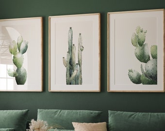 Watercolor Home Decor, Set of 3 Succulents, Minimalist Painting, Set of 3 Prints, Botanical Artwork, Desert Plants, Modern Greenery