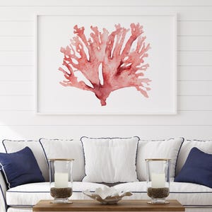 Stampa di corallo rosso, decorazione murale moderna e minimalista, dipinto botanico ad acquerello, grande poster costiero - Arte murale