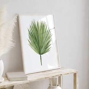 Dipinto di foglie di palma, palma messicana, foglie tropicali minimaliste, arte botanica contemporanea, poster di belle arti, arte costiera