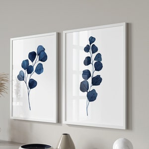 Watercolor Eucalyptus in Navy Blue & Indigo, Minimalist Botanical  Painting, Modern Room Decor, Set of 2 Prints, Fine Art Poster