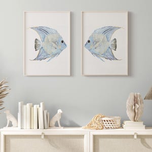Scalar Fish Poster – Modern Coastal Set of 2 Prints | Light Blue Watercolor Art
