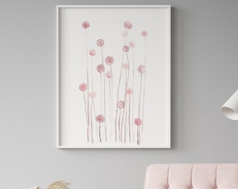 Watercolor Abstract Flowers, Blush Pink Billy Buttons, Minimalist Modern Wall Decor, Baby Nursery Wall Art