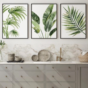 Art de verdure exotique | Décoration murale botanique | Impressions d'art vertes minimalistes | Décoration naturelle | Lot de 3 impressions