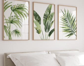 Exotic Greenery Art | Botanical Wall Decor | Minimalist Green Art Prints | Nature Decor | Set of 3 Prints