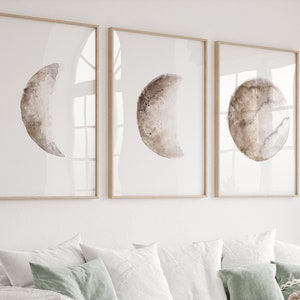 Maanstanden, set van 3 prenten, minimalistisch muurdecor, modern abstract, kinderkamer- en kinderkamerkunstwerk, hedendaagse kunst