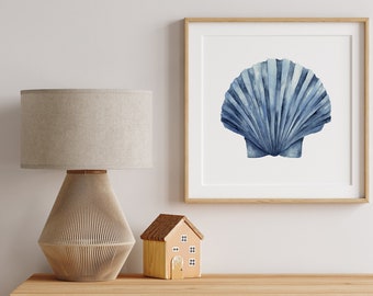 Impression d’art de coquille de pétoncle sur fond blanc, décor mural minimaliste, peinture nautique, beaux-arts, tentures murales modernes, design Hamptons