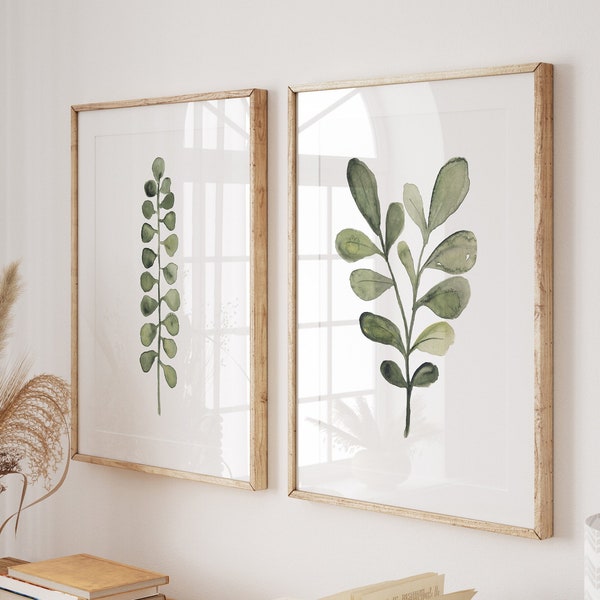 Aquarel abstract groen, set van 2 prenten, minimalistische wand decor, rustige groene kunstwerken, botanische minimalistische prenten, moderne boerderij