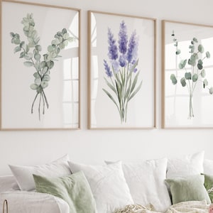 Lavendel aquarel botanische muurkunst prints – Posters eucalyptus en lavendel – Minimalistisch groen decor voor woonkamer en babykamer