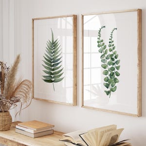 Due stampe di felci da parete - Decorazione moderna con vegetazione, arte murale minimalista con natura, botanica scandinava e giapponese, foglia di felce, opera d'arte scandinava