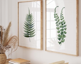 Juego de 2 cuadros de helechos: impresiones botánicas minimalistas, decoración con vegetación escandinava y rústica