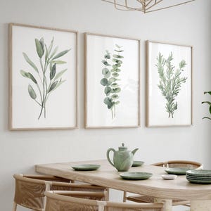 Arte murale dipinta a mano con erbe aromatiche: poster artistici di rosmarino, eucalipto e verde salvia, decorazioni per sala da pranzo e cucina ispirate alla natura