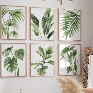 6 tropische posters, kunstposters, strandhuisdecor, minimalistische botanische kunst, exotische muurkunstprints