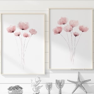 Watercolor Red Poppies, Abstract Minimalist Flowers, Floral Set of 2 Prints, Botanical Image, Poppy Art Poster, Baby Girl Nursery Decor