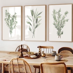 Watercolor Kitchen Herbs, Thyme, Sage, Rosemary, Modern Set of 3 Prints, Large Fine Art Posters, Watercolor Greenery, Botanical Abstract Art