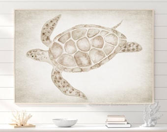 Aquarell Schildkröte Moderne Küsten Wand Dekor Nautische Kunstdruck Beige Licht Meer Leben Malerei Natur Wand Dekor Strand Haus Wand Dekor Sommer