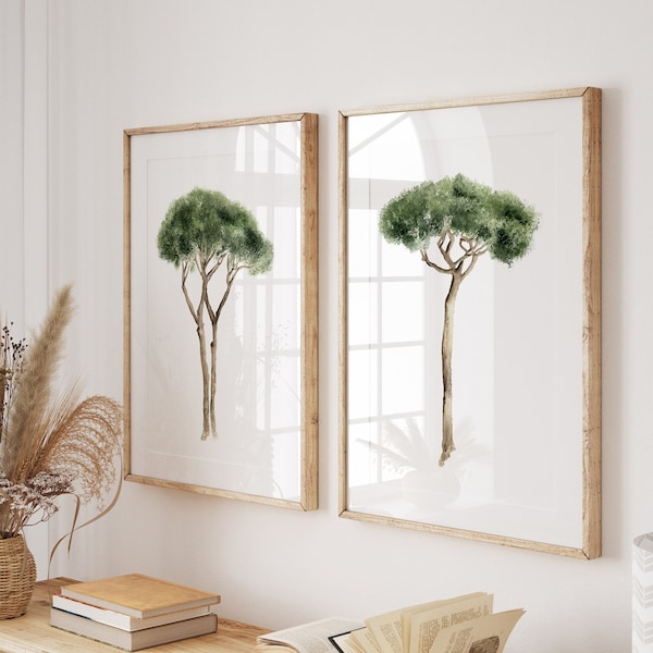 Italienische Kiefern, Aquarell Zirbe, 2 Drucke, mediterrane Regenschirmkiefer, Pinus Pinea Fine Art Poster, moderne botanische Kunst