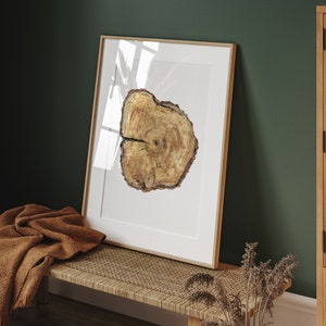 Watercolor Tree Stump, Print of Hand Painted Tree Stump, Minimalist Bohemian Wall Decor, Abstract Contemporary Art, Cut Wood Illustration
