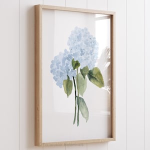 Stampa di ortensia ad acquerello extra large – Arte murale botanica minimalista, pittura floreale moderna per un arredamento elegante della casa