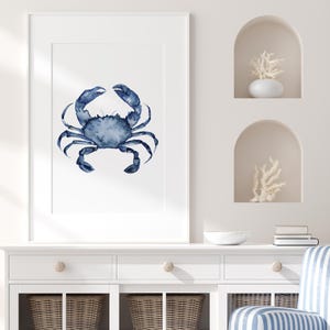 Aquarel abstracte krab, dierlijke Fine Art poster, afdruk van handgeschilderde kunst, nautische strandhuiskunst