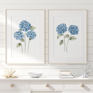 Stampe di ortensie blu Grandmillennial – Eleganza vintage moderna per una casa senza tempo, set di 2 stampe