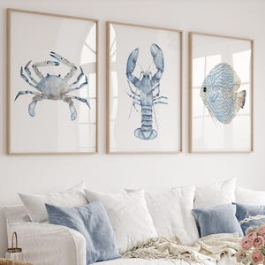 Watercolor Coastal Wall Decor, Light Blue Nautical Art, Set of 3 Prints, Minimalist Wall Decor, Baby Nursery Gift Kids Room Modern Hamptons