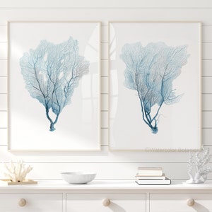 Sea Fan Coastal Elegance: Arte murale in corallo acquerellato – Set di 2 stampe botaniche