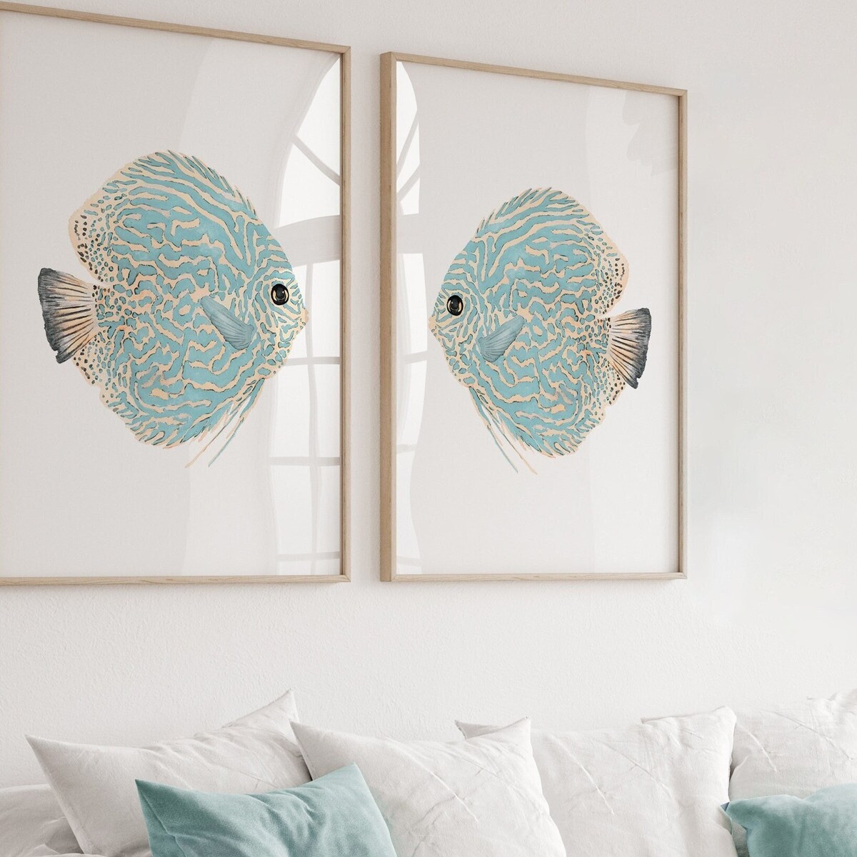 Teal Abstract Fish Prints 16x20