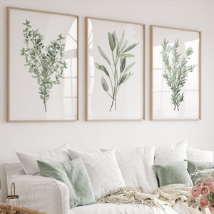 Watercolor Kitchen Herbs, Thyme, Sage, Rosemary, Modern Set of 3 Prints, Large Fine Art Posters, Watercolor Greenery, Botanical Abstract Art imagem 2