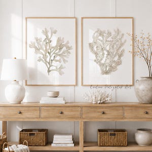 Beige Set of 2 Corals, Minimalist Wall Decor, Modern Painting, Beach House Coastal Neutrals