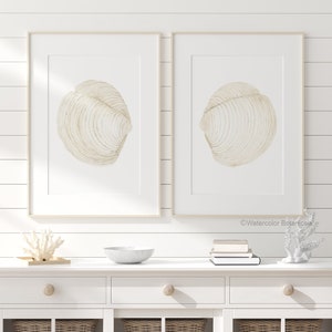 Arte murale con conchiglie color crema – Decorazione per la casa boho costiera minimalista