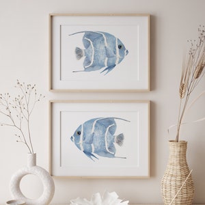 Angel Blue Fish, Set of 2 Prints, Minimalist Posters, Coastal Wall Decor, Sea Life, Marine Wall Decor, Nautical Artwork, Horizontal Art